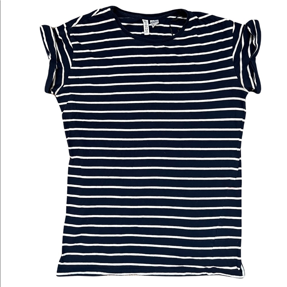 H&M Divided Brand Women’s navy & white striped spring summer beach top t-shirt